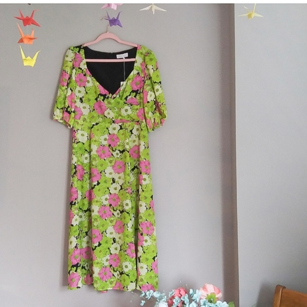 WAYF Floral Slit Midi Dress
